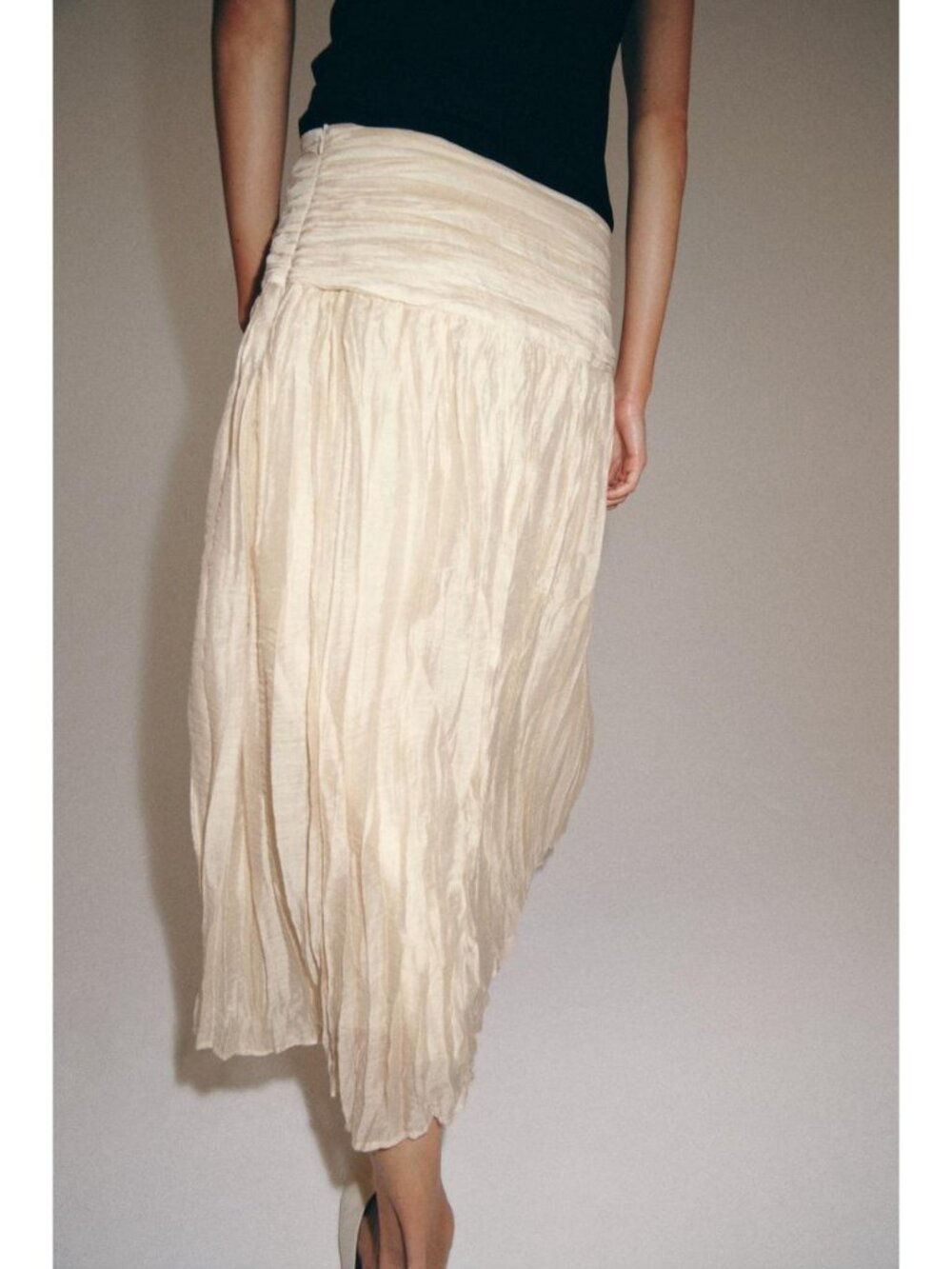 H&M Maxi Skirt Size 12 Flared Beige 100% Cotton Side Zipper Draped Waist - Picture 3 of 14
